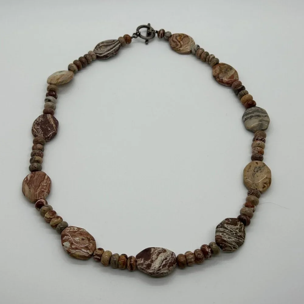 Handcrafted Jasper Necklace Multi-Color Beaded Earth Tone Artisan Stone 20" - Picture 4 of 13